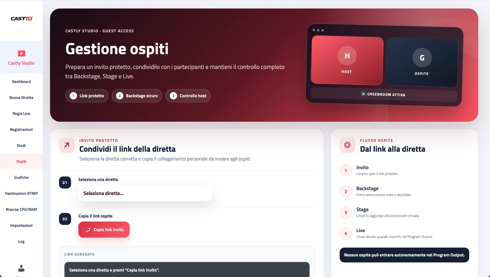 Gestione ospiti di Castly Studio